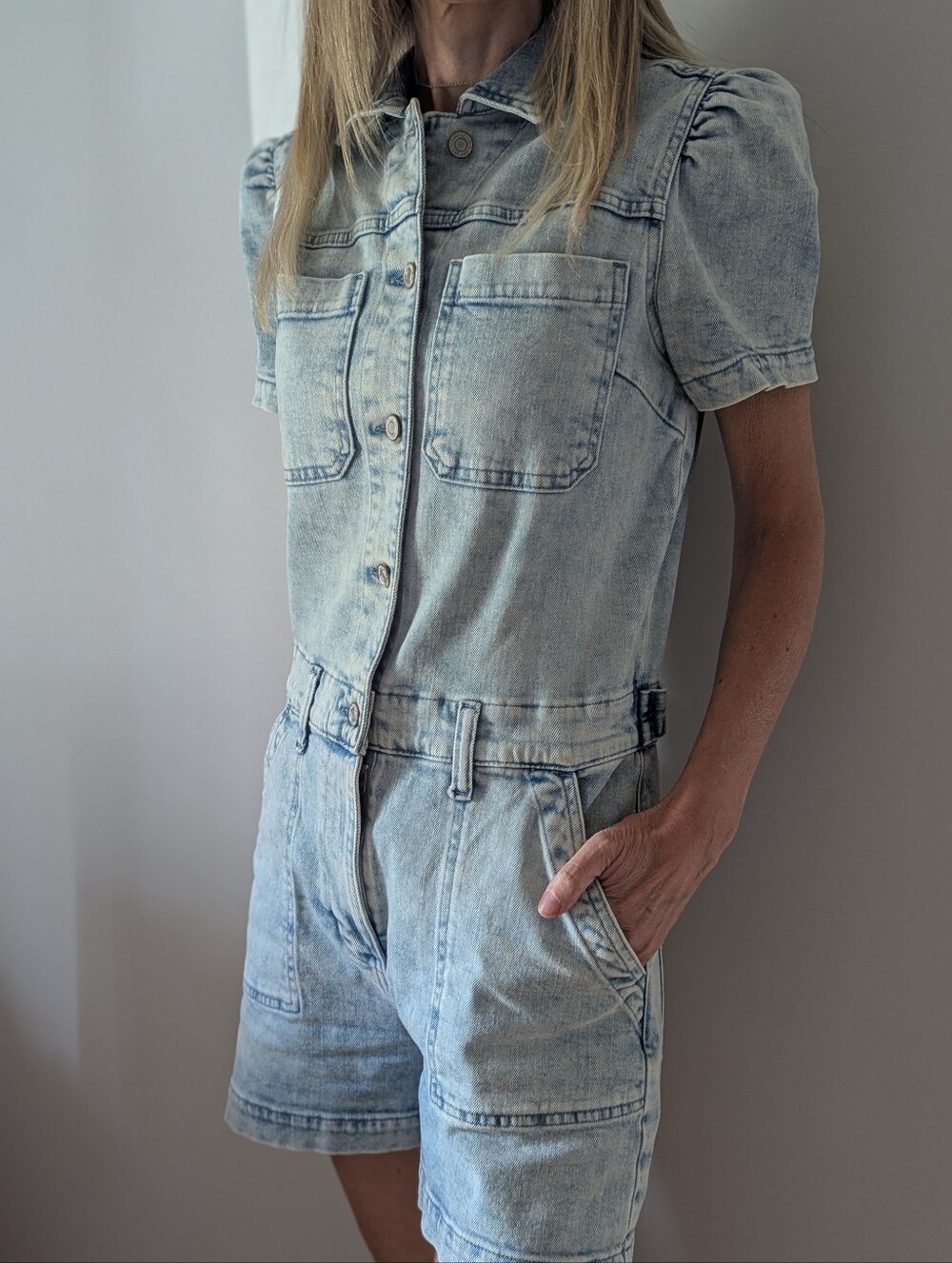 GAP Light Blue Short Denim Overalls Jumpsuit